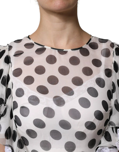 Dolce & Gabbana White Polka Dotted Silk Blend A-line Dress by Dolce & Gabbana