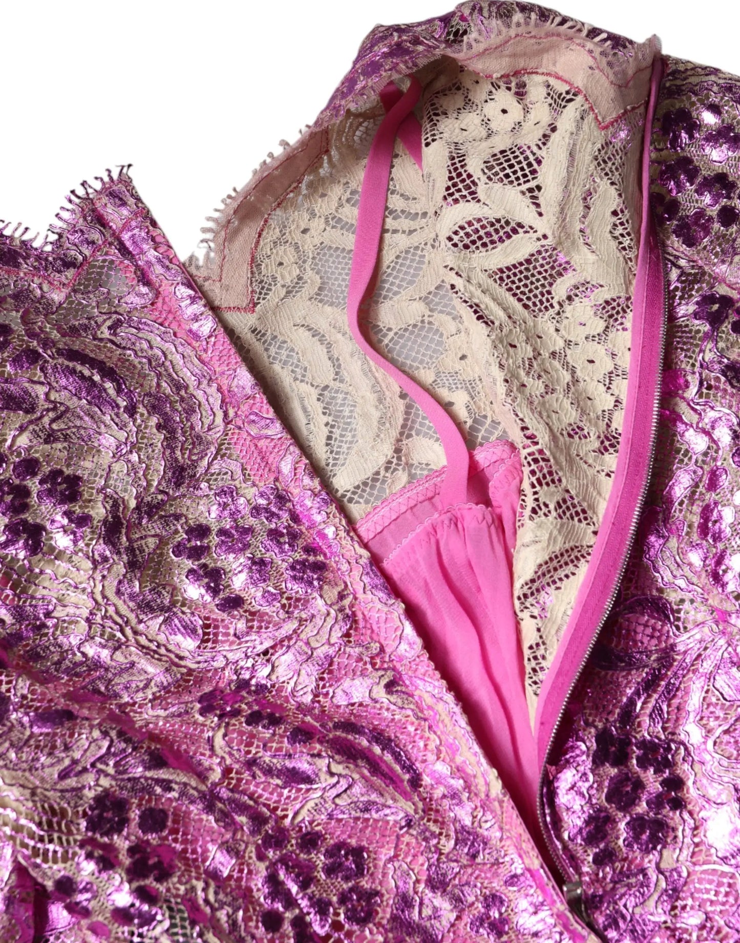 Dolce & Gabbana Metallic Fuchsia Floral Sheath Mini Dress by Dolce & Gabbana