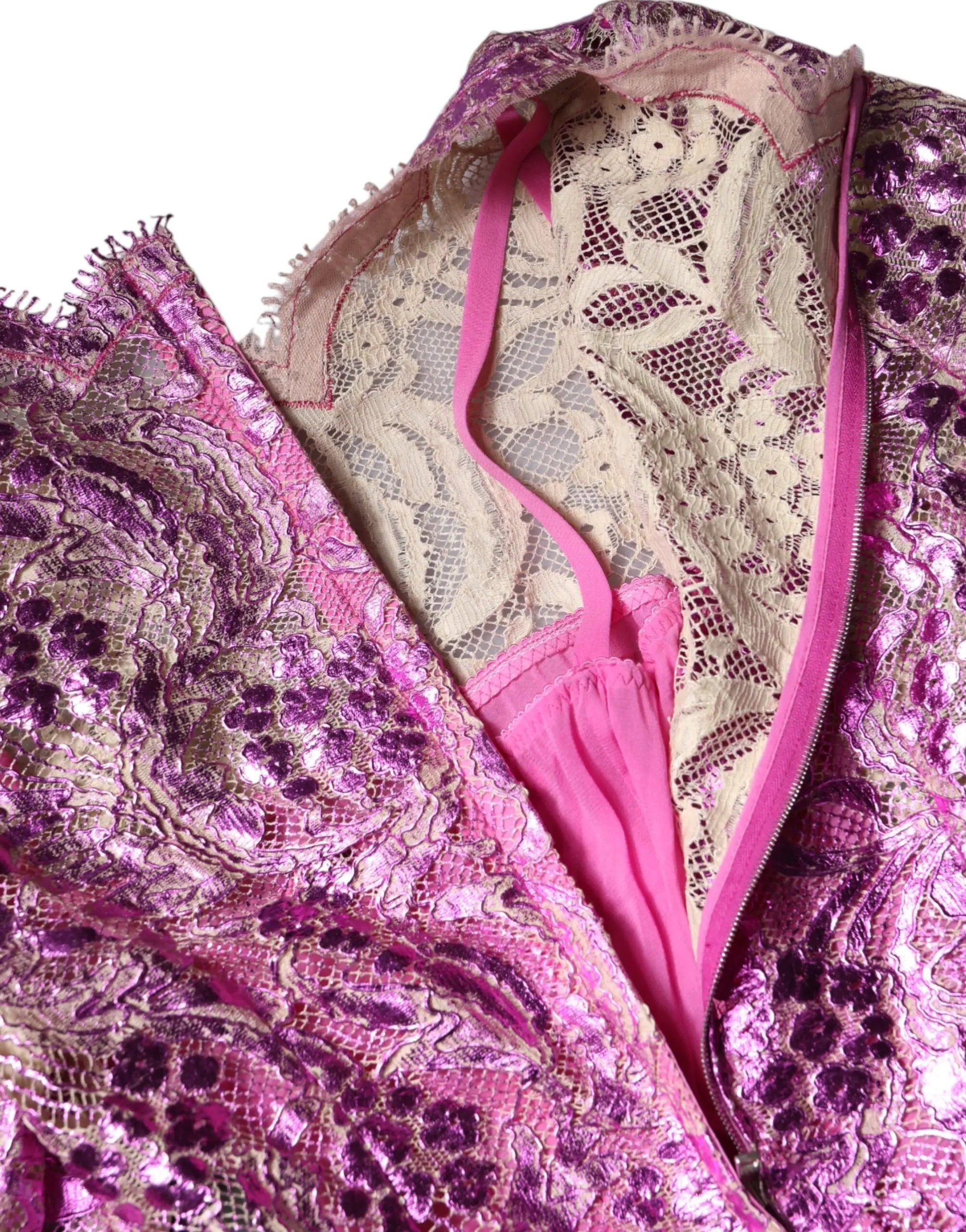 Dolce & Gabbana Metallic Fuchsia Floral Sheath Mini Dress by Dolce & Gabbana