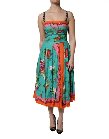 Dolce & Gabbana Multicolor Printed Silk Sleeveless Midi Dress by Dolce & Gabbana