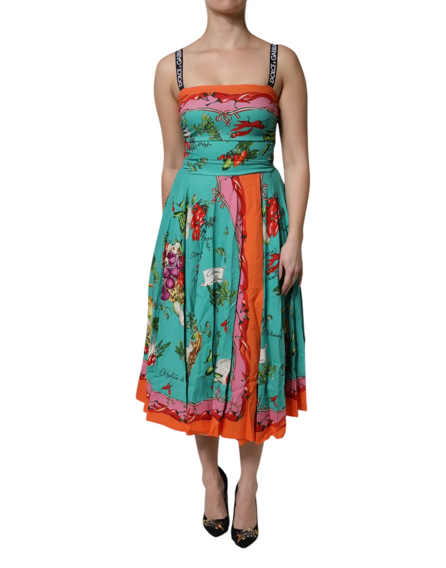 Dolce & Gabbana Multicolor Printed Silk Sleeveless Midi Dress by Dolce & Gabbana
