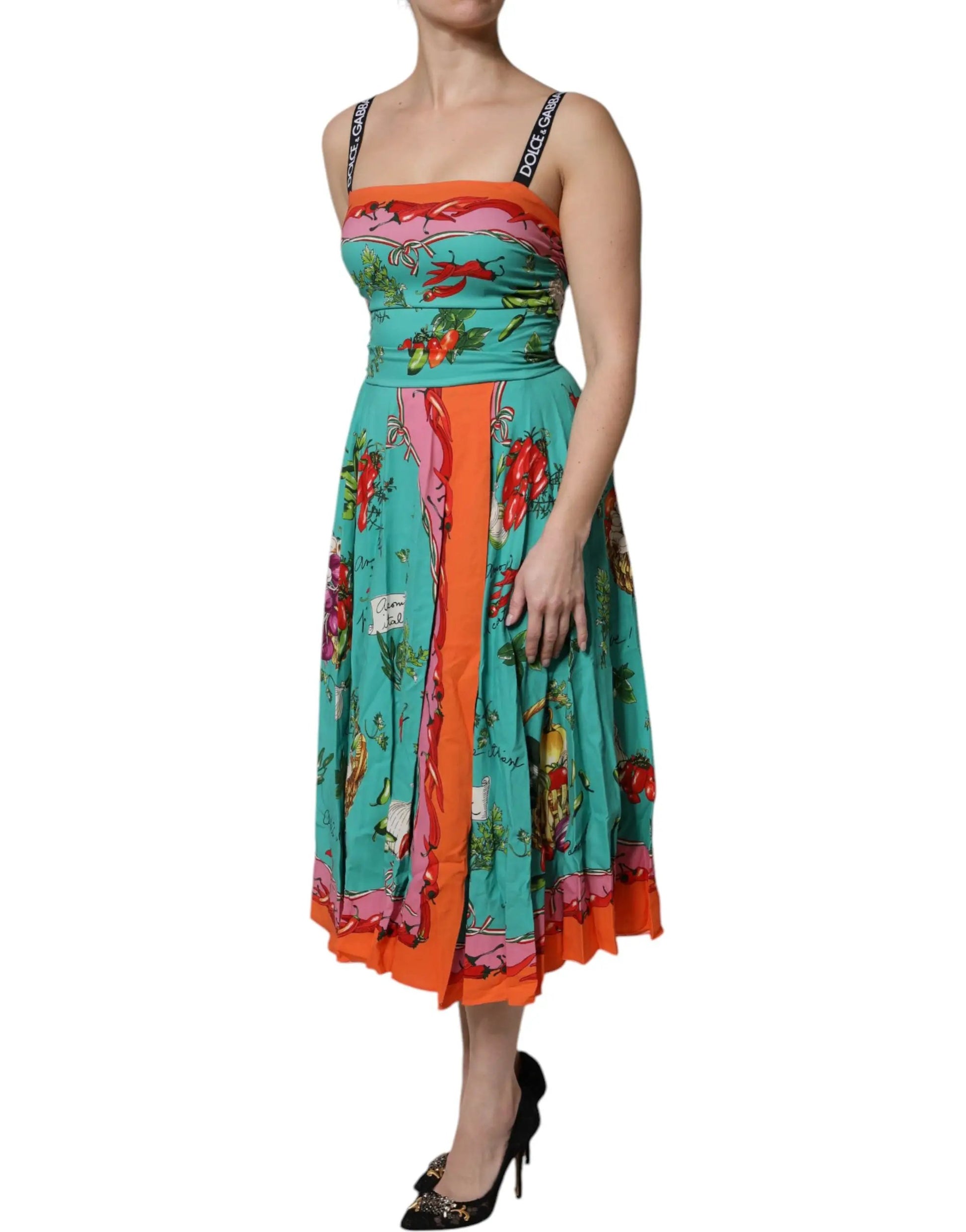 Dolce & Gabbana Multicolor Printed Silk Sleeveless Midi Dress by Dolce & Gabbana