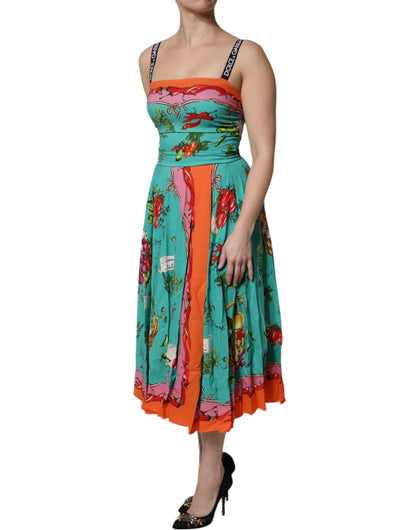 Dolce & Gabbana Multicolor Printed Silk Sleeveless Midi Dress by Dolce & Gabbana