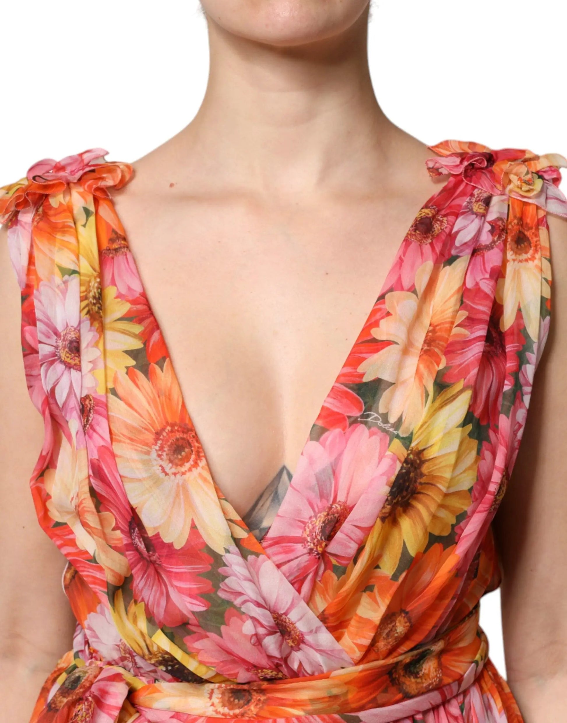 Dolce & Gabbana Multicolor Floral Silk V-neck Chiffon Dress by Dolce & Gabbana