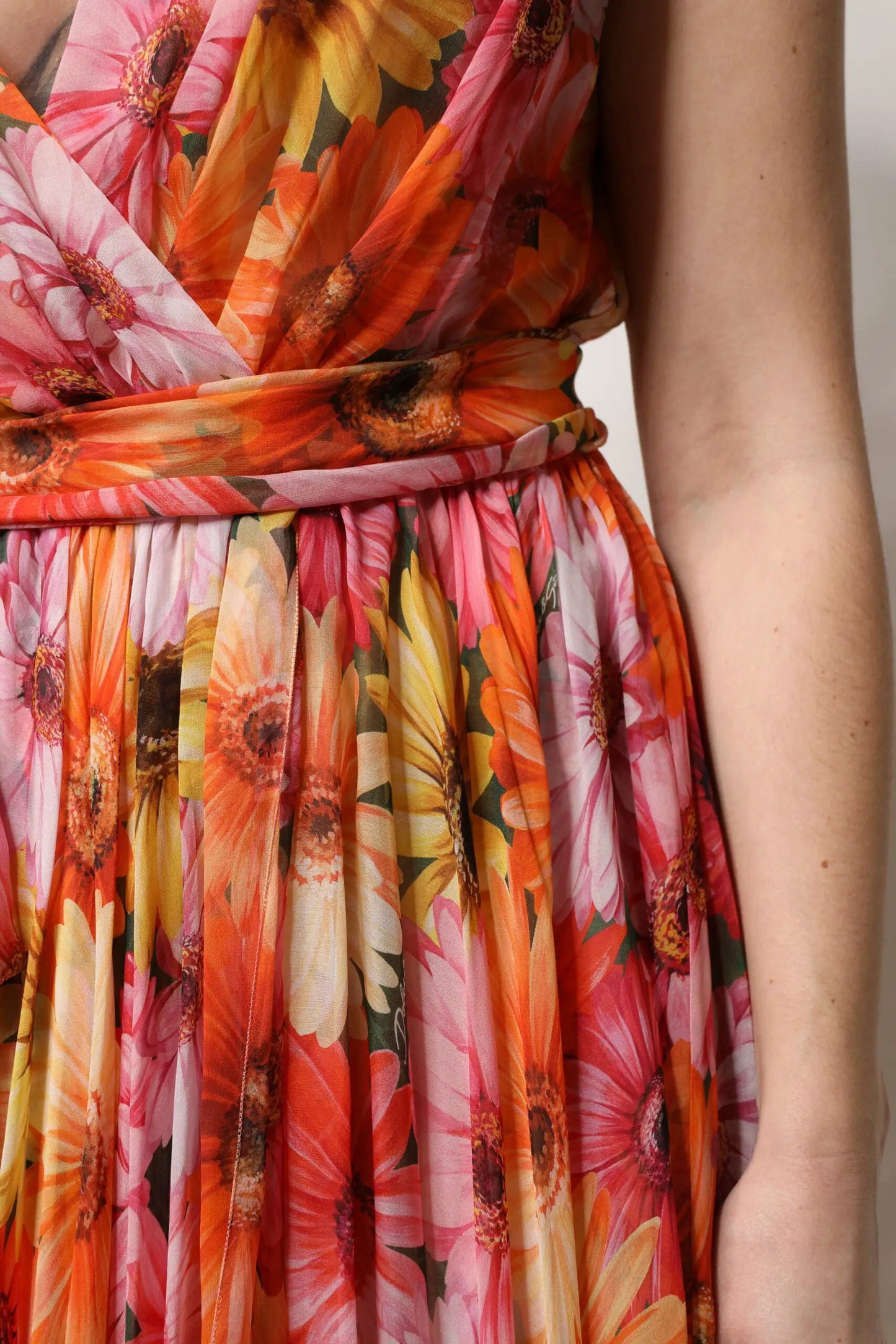 Dolce & Gabbana Multicolor Floral Silk V-neck Chiffon Dress by Dolce & Gabbana