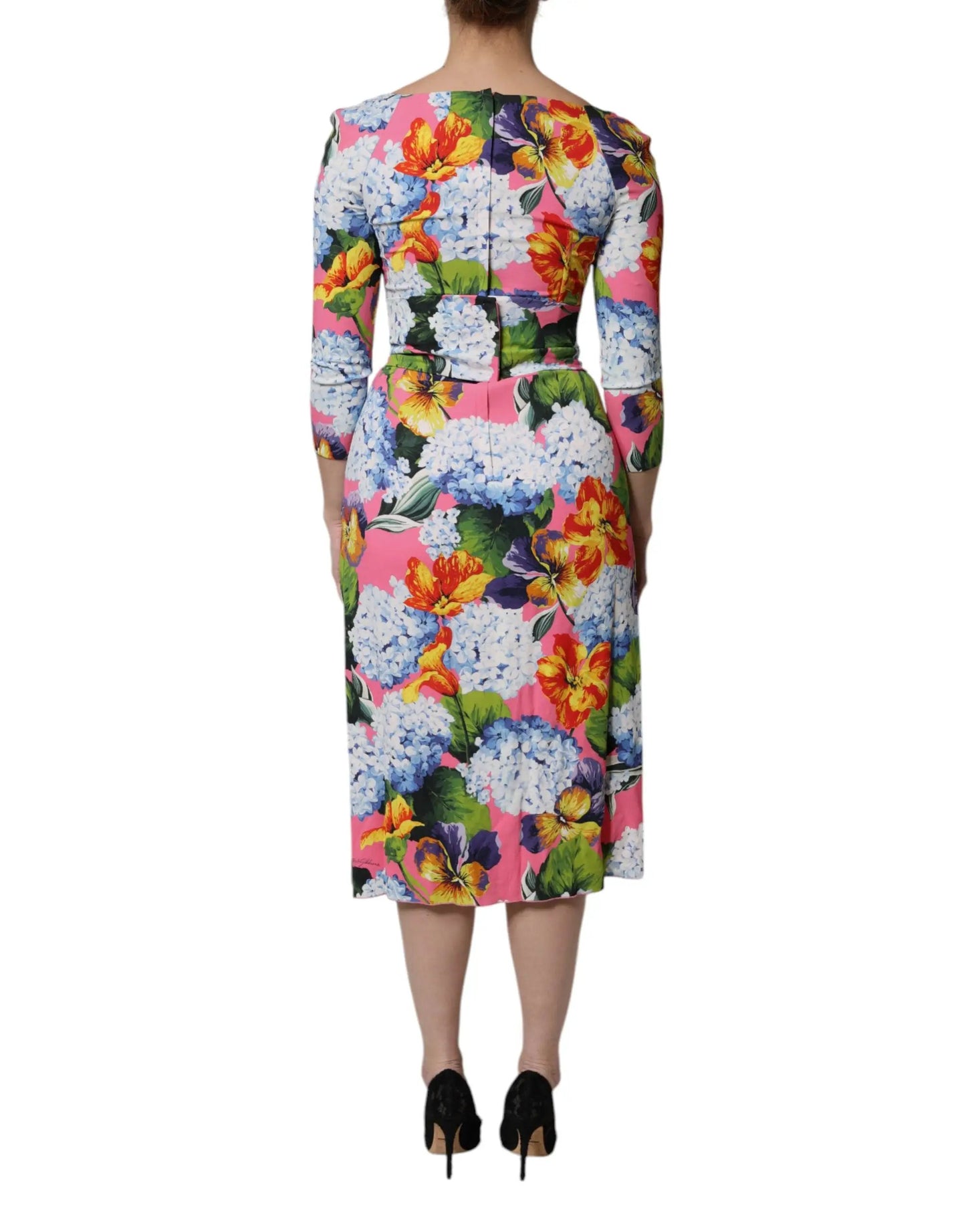 Dolce & Gabbana Multicolor Floral Side Slit Midi Dress by Dolce & Gabbana