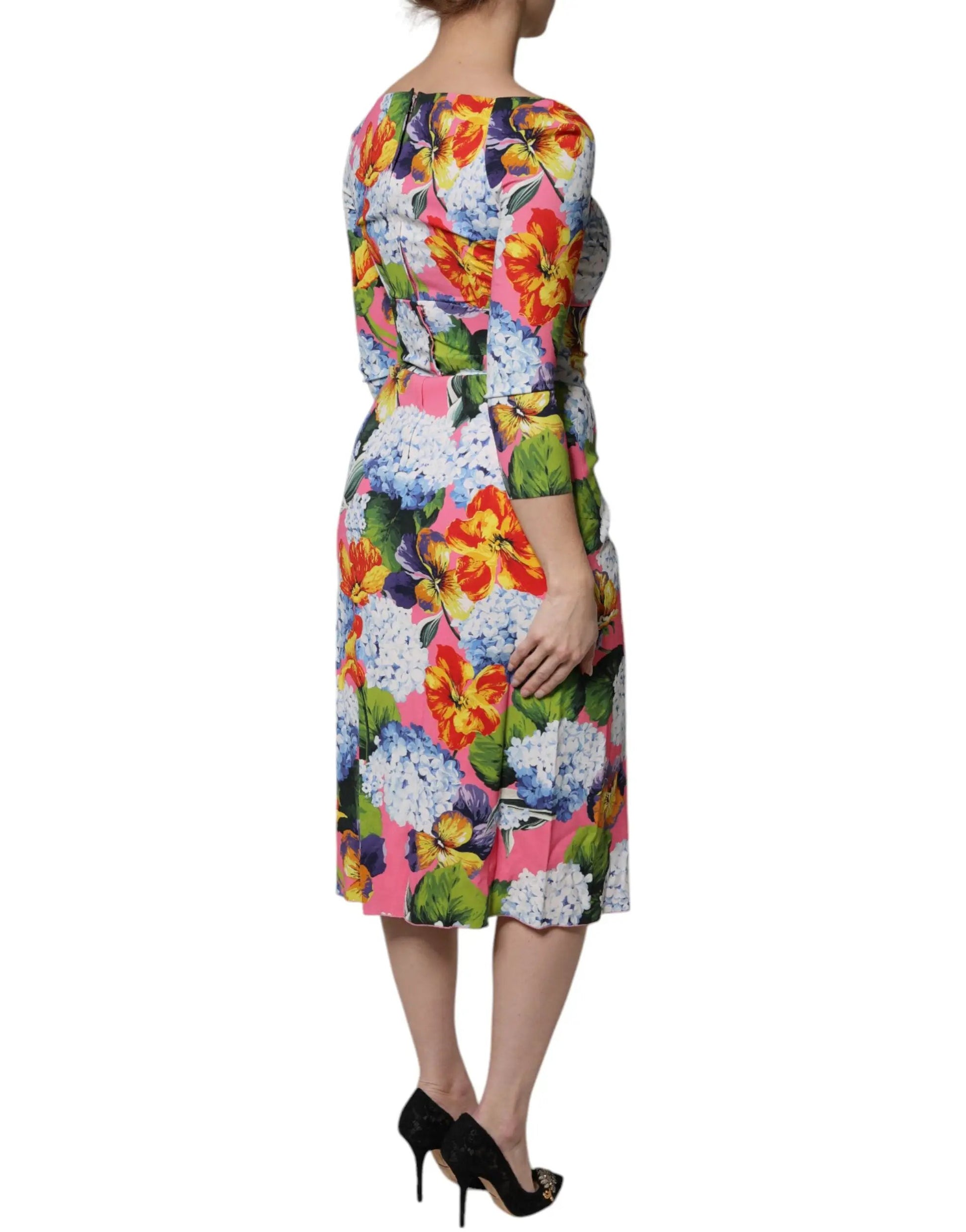 Dolce & Gabbana Multicolor Floral Side Slit Midi Dress by Dolce & Gabbana