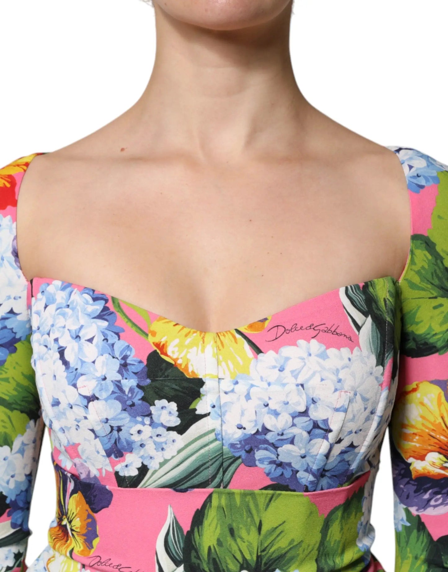 Dolce & Gabbana Multicolor Floral Side Slit Midi Dress by Dolce & Gabbana