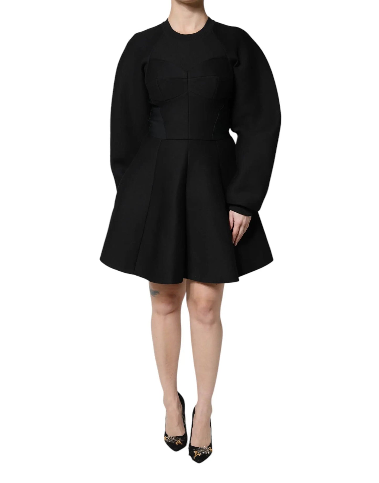 Dolce & Gabbana Black Cotton Long Sleeves A-line Mini Dress by Dolce & Gabbana