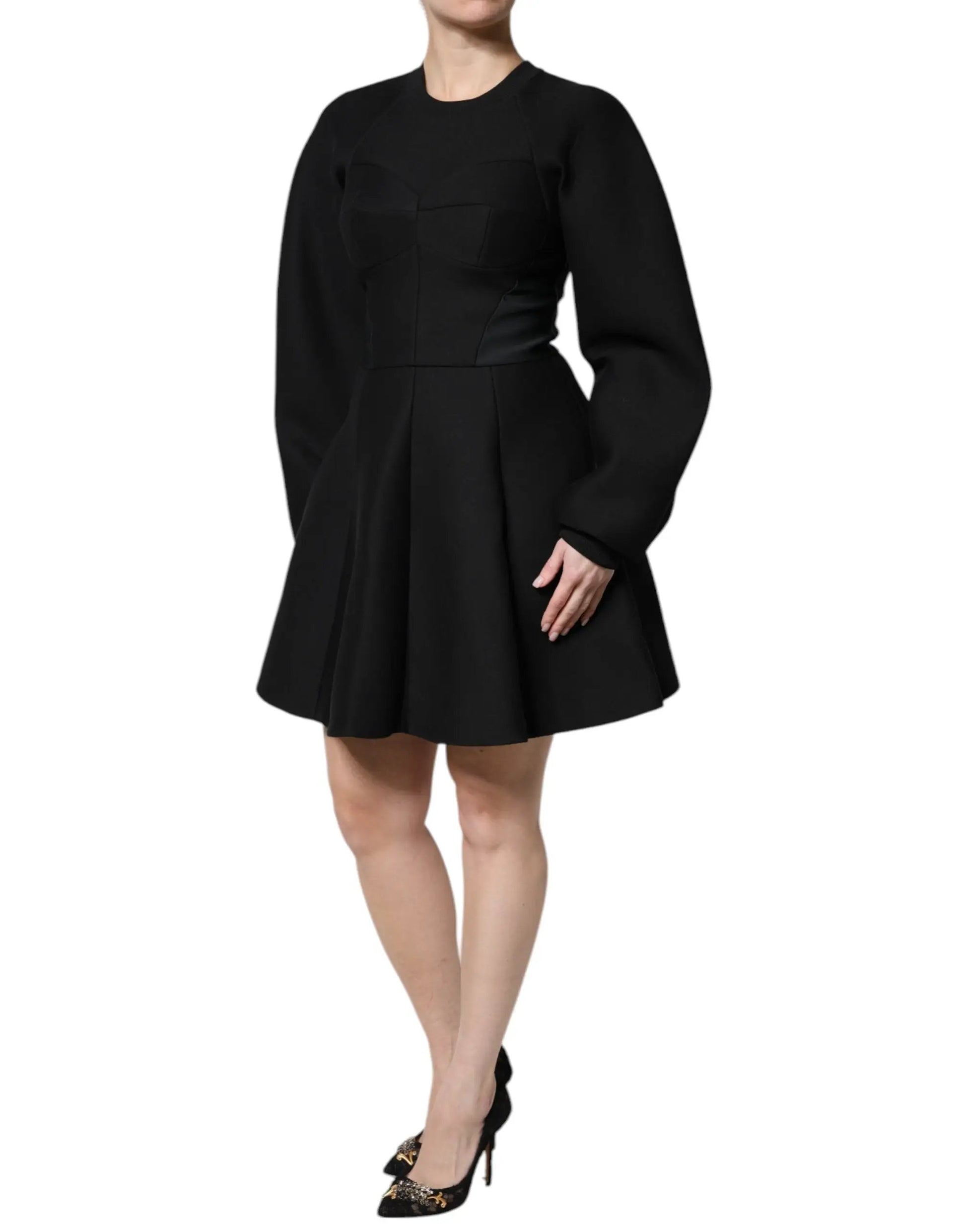 Dolce & Gabbana Black Cotton Long Sleeves A-line Mini Dress by Dolce & Gabbana