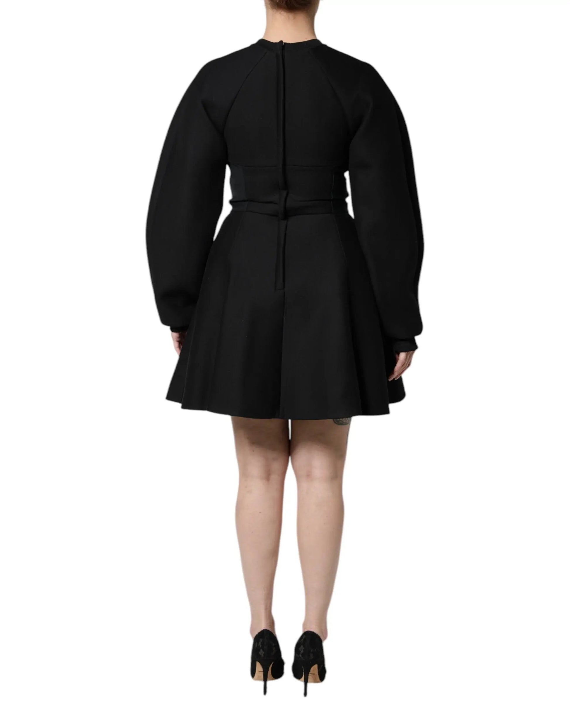 Dolce & Gabbana Black Cotton Long Sleeves A-line Mini Dress by Dolce & Gabbana