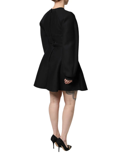Dolce & Gabbana Black Cotton Long Sleeves A-line Mini Dress by Dolce & Gabbana