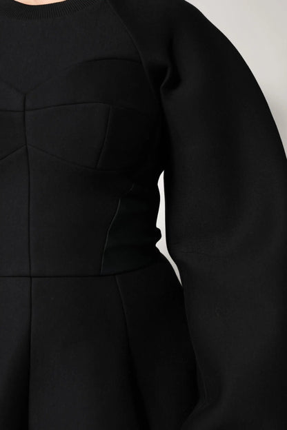 Dolce & Gabbana Black Cotton Long Sleeves A-line Mini Dress by Dolce & Gabbana