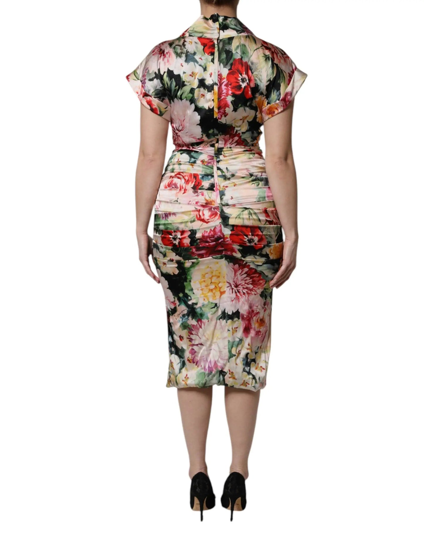 Dolce & Gabbana Multicolor Floral Short Sleeves Sheath Midi Dress by Dolce & Gabbana