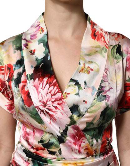 Dolce & Gabbana Multicolor Floral Short Sleeves Sheath Midi Dress by Dolce & Gabbana