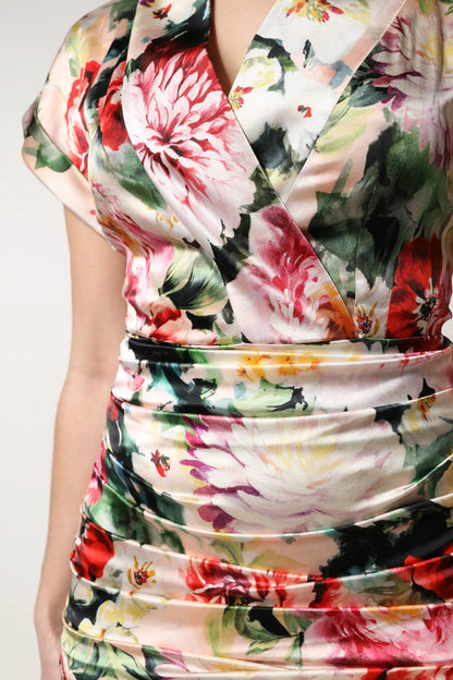 Dolce & Gabbana Multicolor Floral Short Sleeves Sheath Midi Dress by Dolce & Gabbana