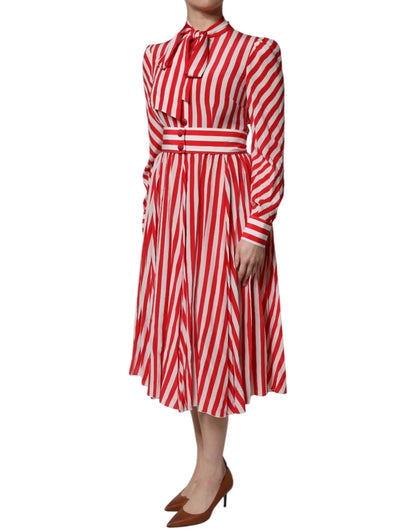 Dolce & Gabbana White Red Stripes Long Sleeves Midi Dress by Dolce & Gabbana