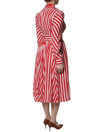 Dolce & Gabbana White Red Stripes Long Sleeves Midi Dress by Dolce & Gabbana