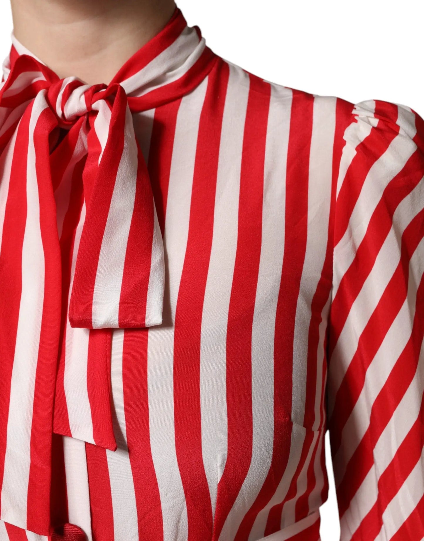 Dolce & Gabbana White Red Stripes Long Sleeves Midi Dress by Dolce & Gabbana