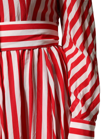 Dolce & Gabbana White Red Stripes Long Sleeves Midi Dress by Dolce & Gabbana