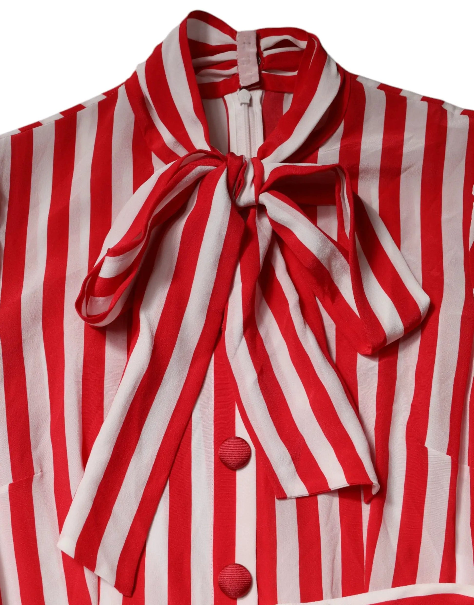 Dolce & Gabbana White Red Stripes Long Sleeves Midi Dress by Dolce & Gabbana