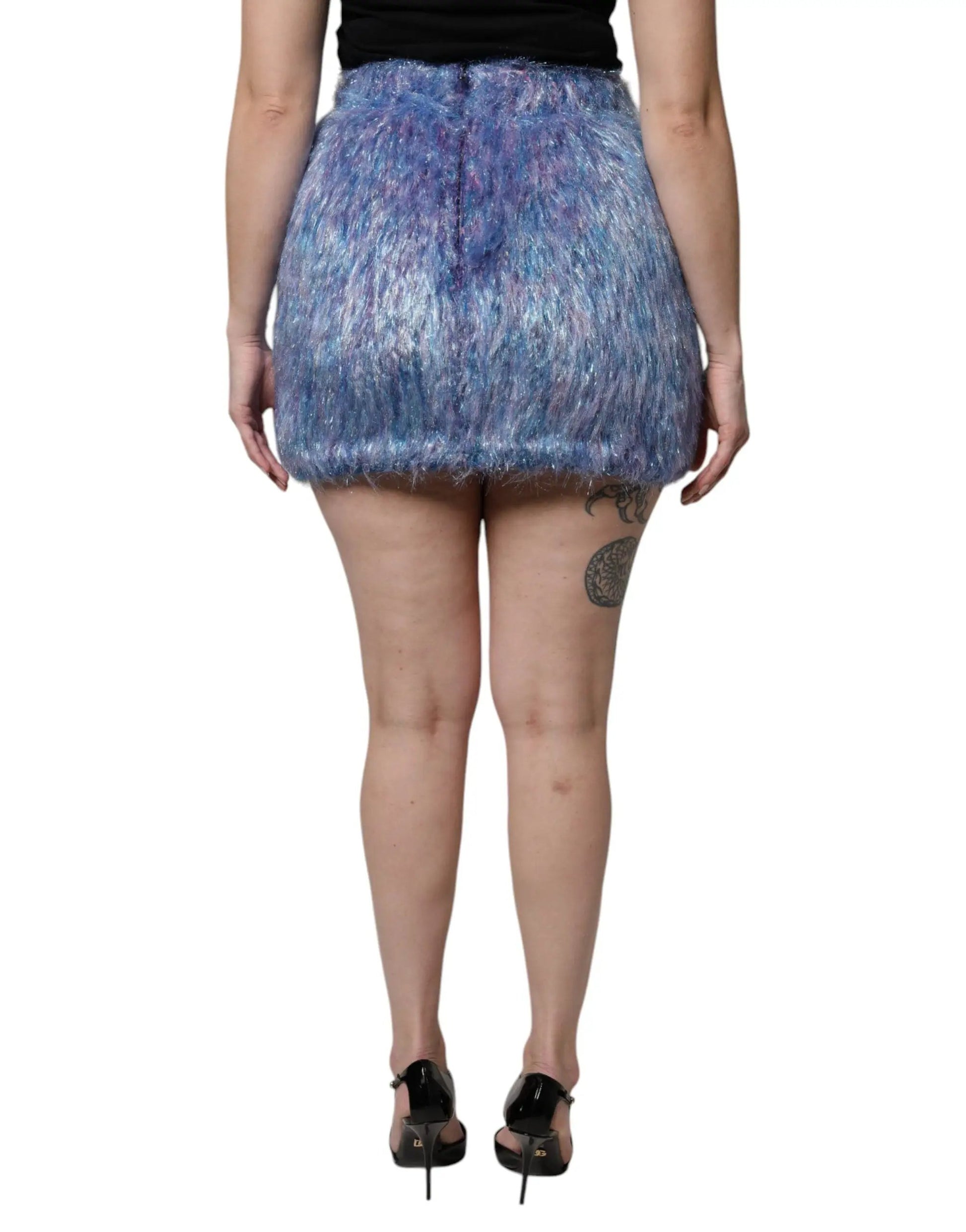 Dolce & Gabbana Multicolor Plush High Waist Mini Skirt by Dolce & Gabbana