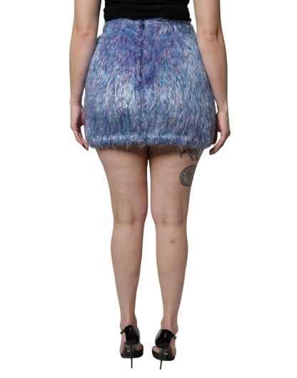 Dolce & Gabbana Multicolor Plush High Waist Mini Skirt by Dolce & Gabbana