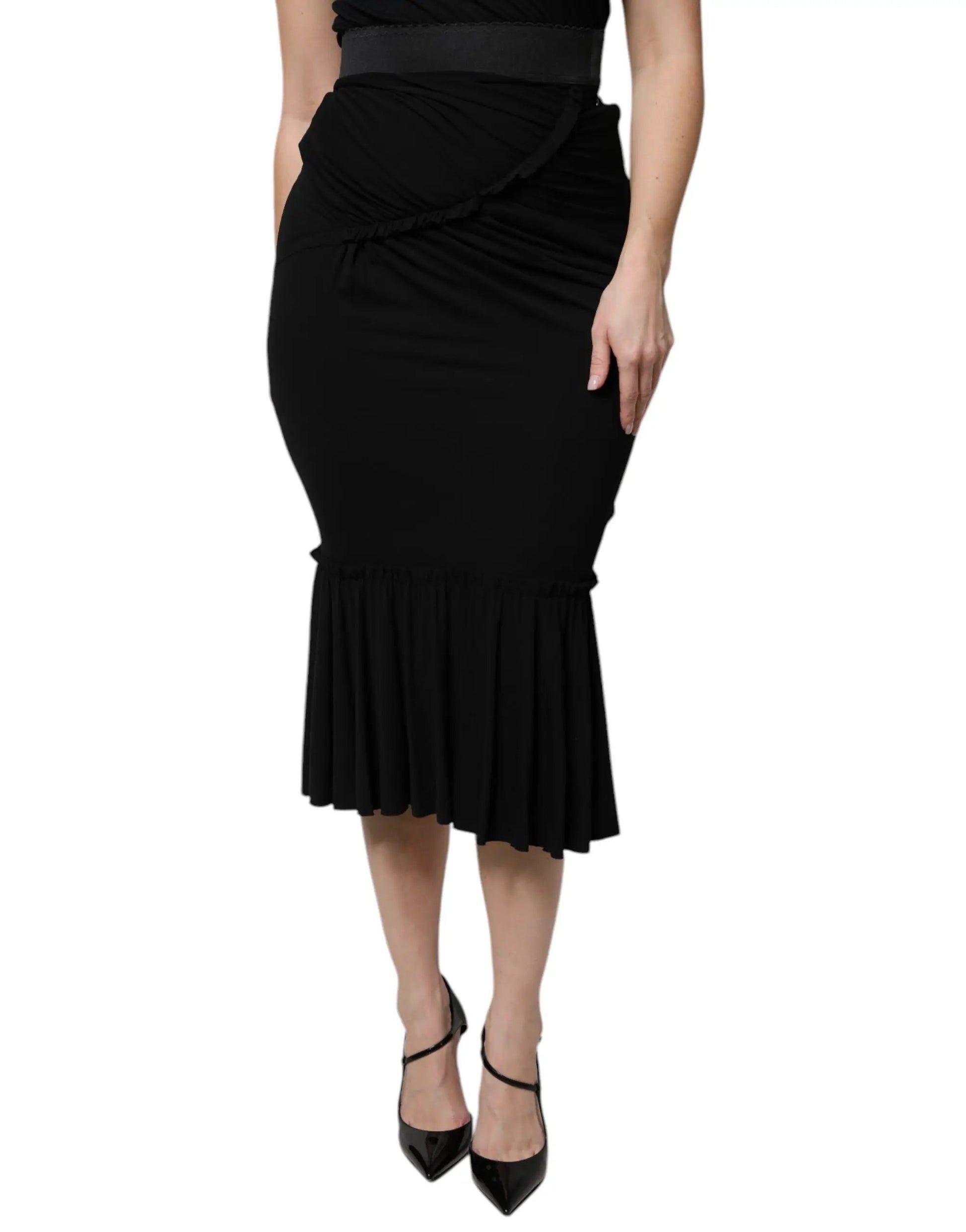 Dolce & Gabbana Black Mermaid Cut High Waist Midi Skirt by Dolce & Gabbana