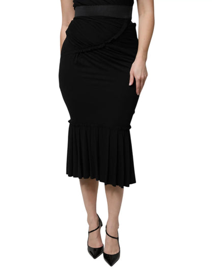 Dolce & Gabbana Black Mermaid Cut High Waist Midi Skirt by Dolce & Gabbana