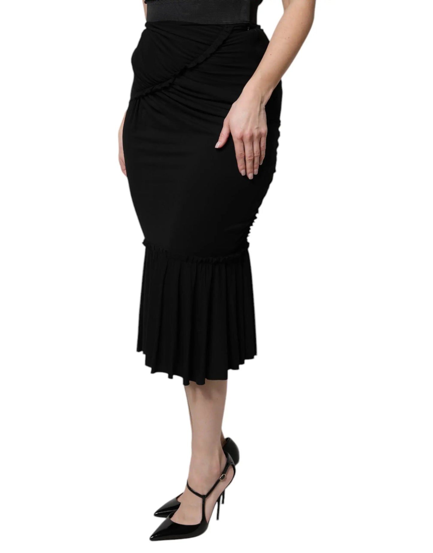 Dolce & Gabbana Black Mermaid Cut High Waist Midi Skirt by Dolce & Gabbana