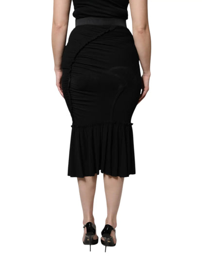 Dolce & Gabbana Black Mermaid Cut High Waist Midi Skirt by Dolce & Gabbana