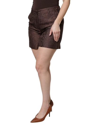 Dolce & Gabbana Brown Floral Brocade Mid Waist Mini Short by Dolce & Gabbana