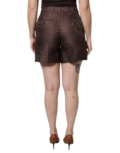Dolce & Gabbana Brown Floral Brocade Mid Waist Mini Short by Dolce & Gabbana