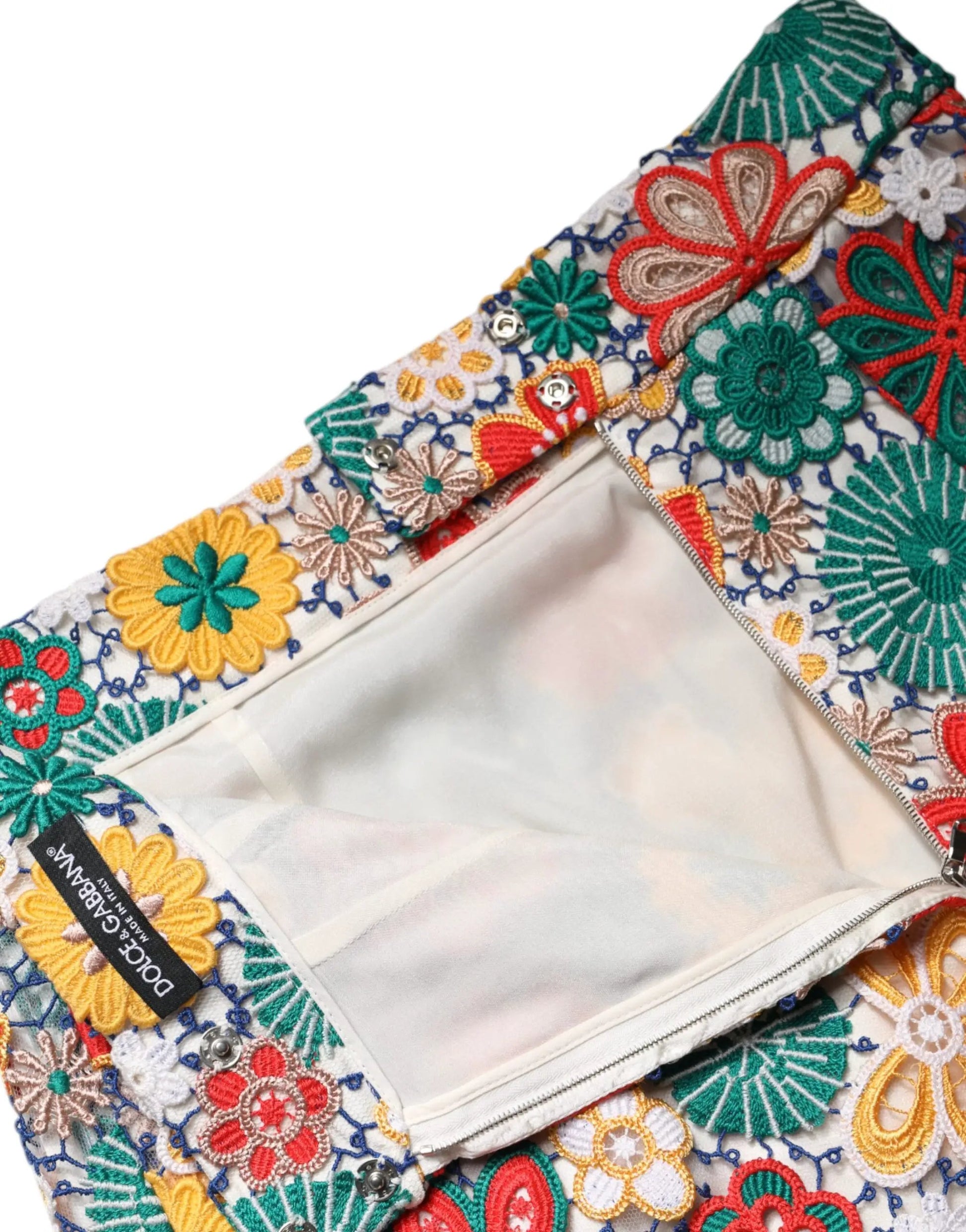 Dolce & Gabbana Multicolor Floral Lace High Waist Mini Skirt by Dolce & Gabbana