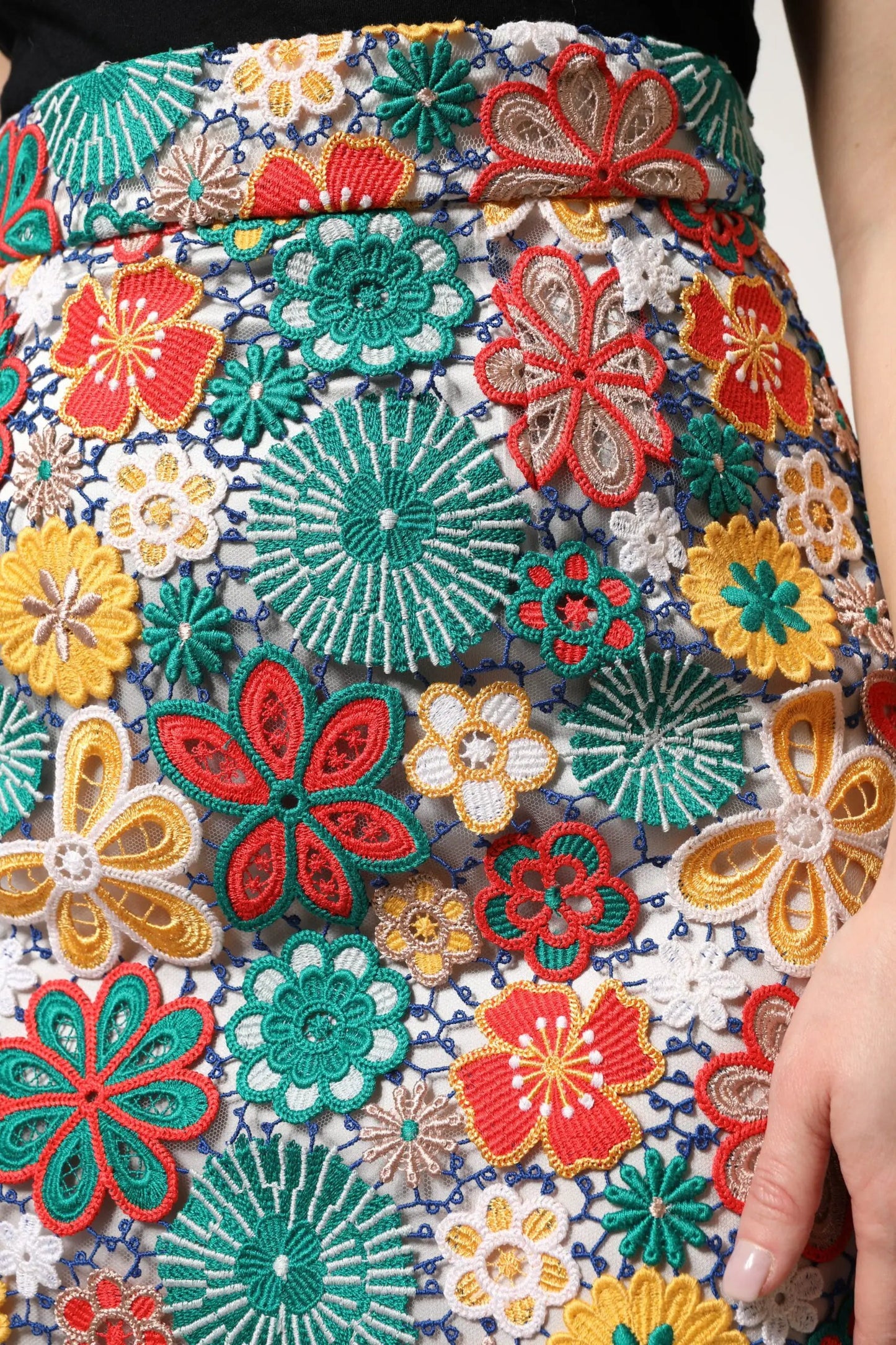 Dolce & Gabbana Multicolor Floral Lace High Waist Mini Skirt by Dolce & Gabbana