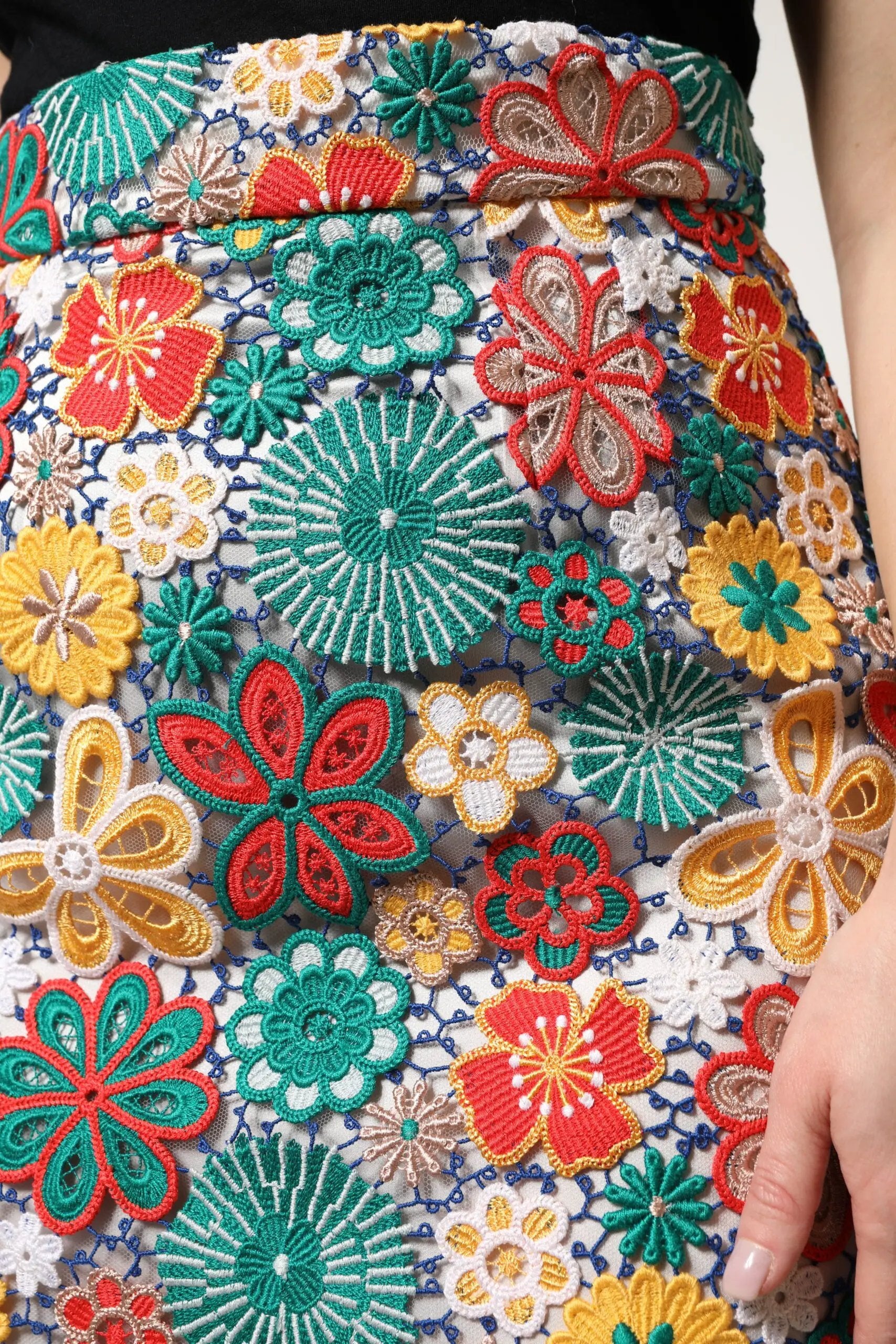 Dolce & Gabbana Multicolor Floral Lace High Waist Mini Skirt by Dolce & Gabbana