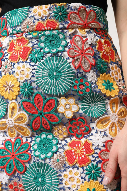 Dolce & Gabbana Multicolor Floral Lace High Waist Mini Skirt by Dolce & Gabbana