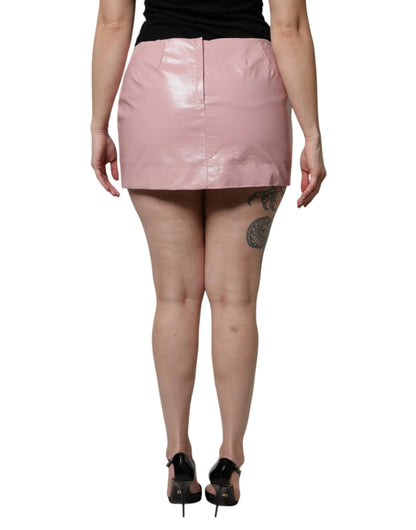 Dolce & Gabbana Glossy Pink Cotton High Waist Mini Skirt by Dolce & Gabbana