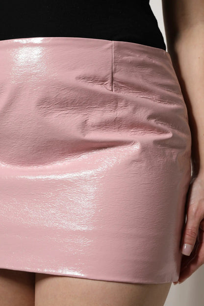 Dolce & Gabbana Glossy Pink Cotton High Waist Mini Skirt by Dolce & Gabbana