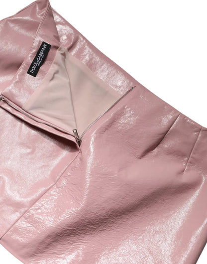 Dolce & Gabbana Glossy Pink Cotton High Waist Mini Skirt by Dolce & Gabbana