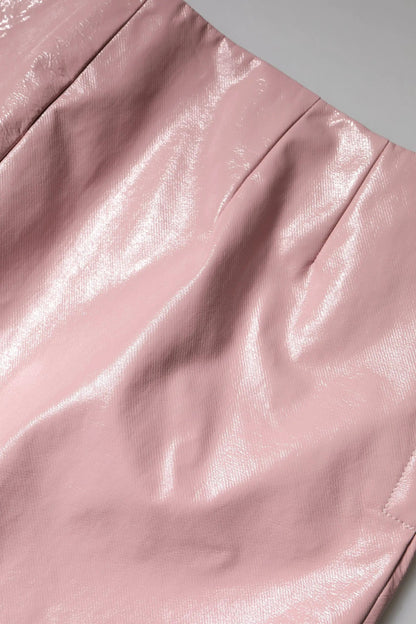 Dolce & Gabbana Glossy Pink Cotton High Waist Mini Skirt by Dolce & Gabbana