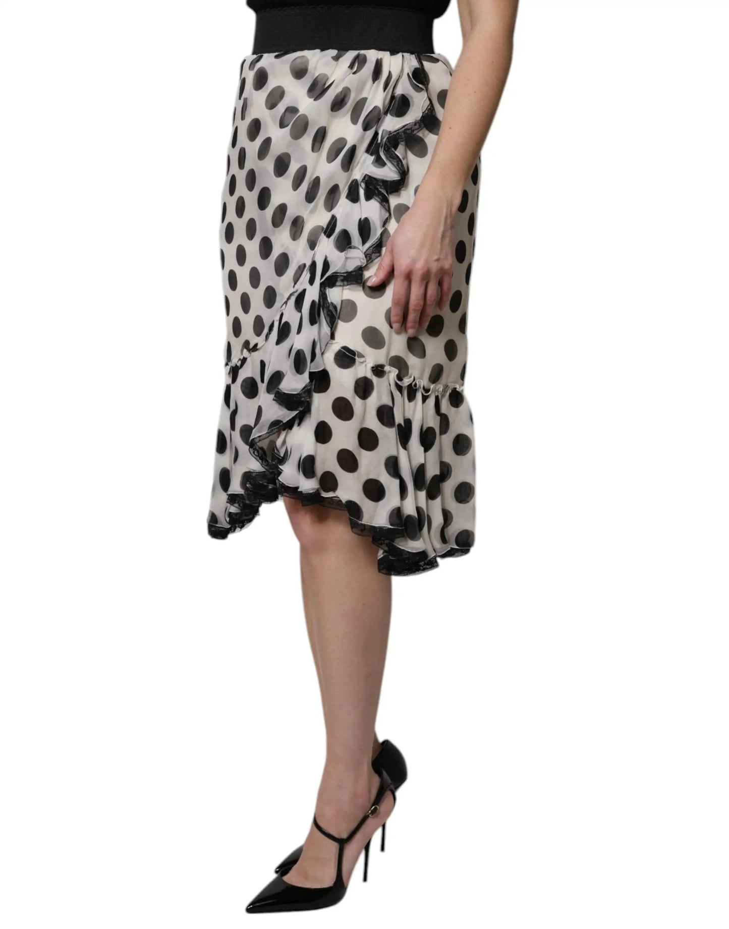 Dolce & Gabbana White Black Polka Dots Knee Length Skirt by Dolce & Gabbana
