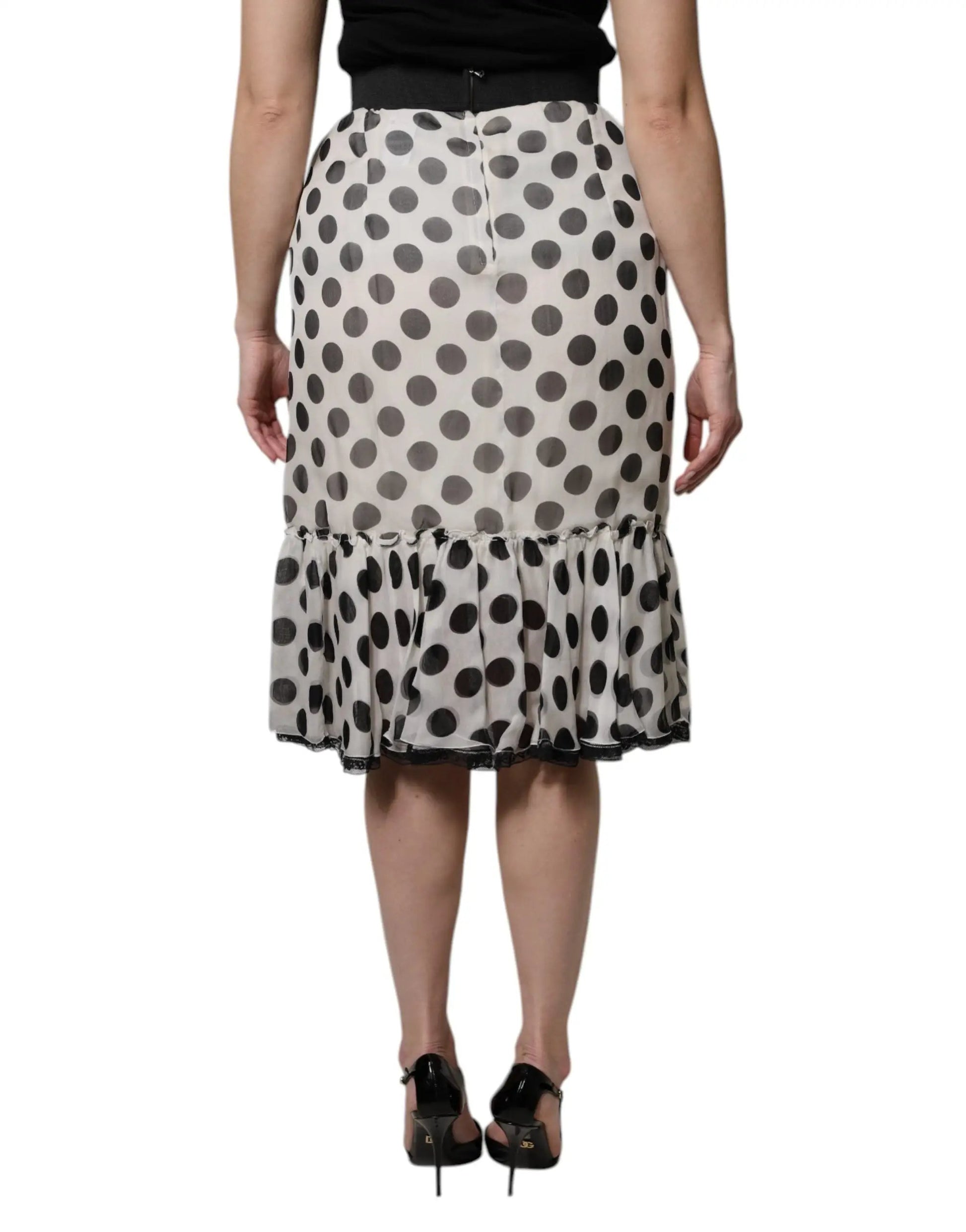Dolce & Gabbana White Black Polka Dots Knee Length Skirt by Dolce & Gabbana