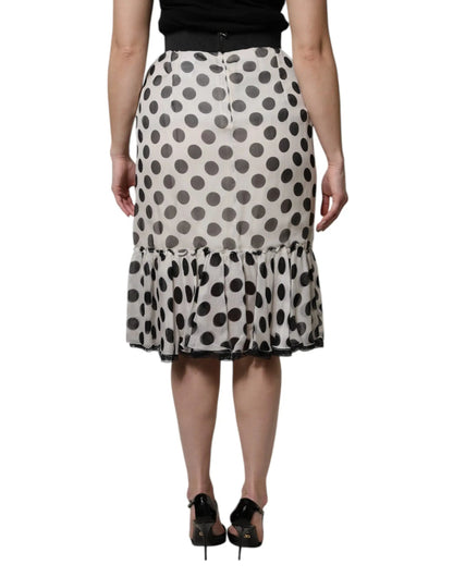Dolce & Gabbana White Black Polka Dots Knee Length Skirt by Dolce & Gabbana