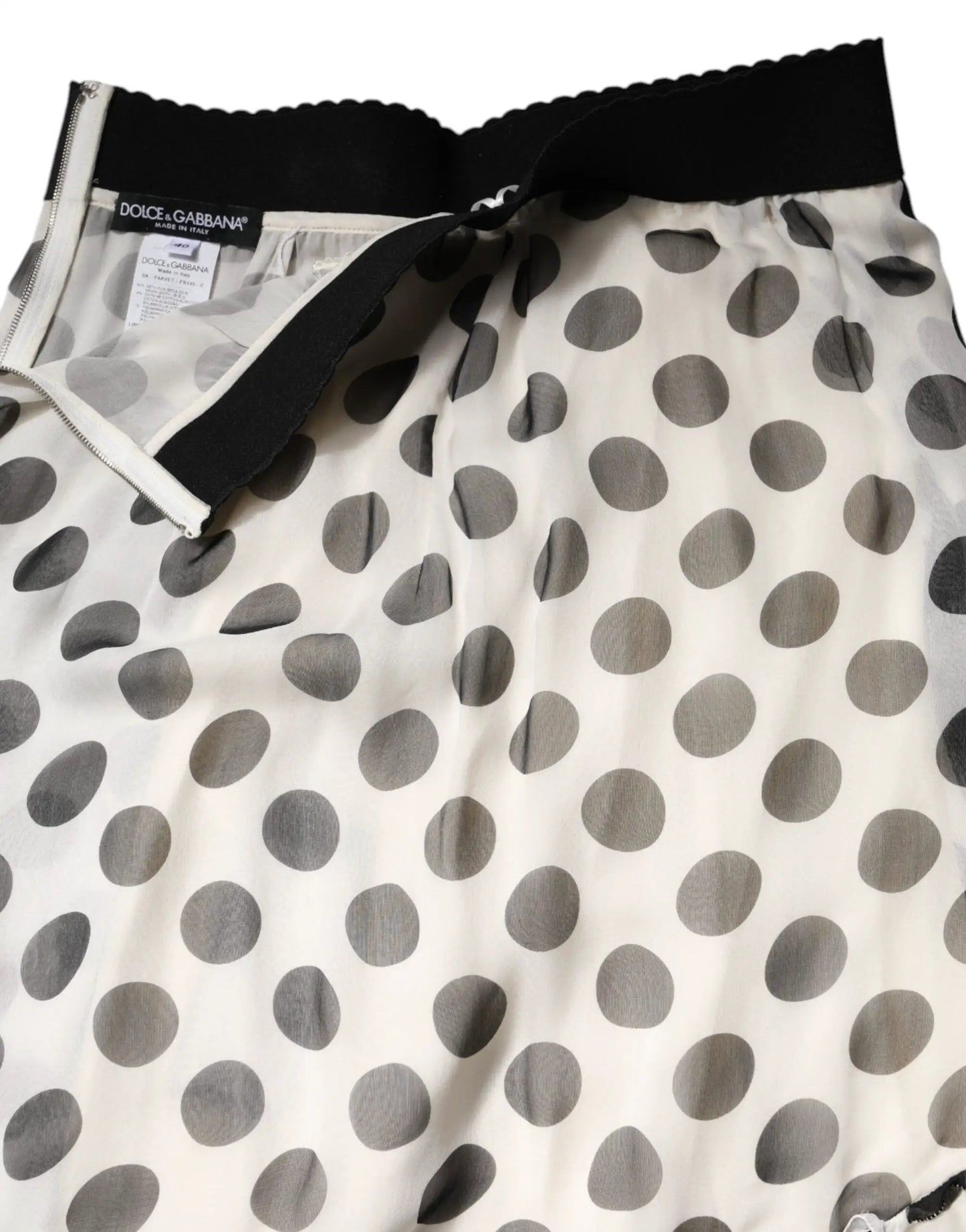 Dolce & Gabbana White Black Polka Dots Knee Length Skirt by Dolce & Gabbana