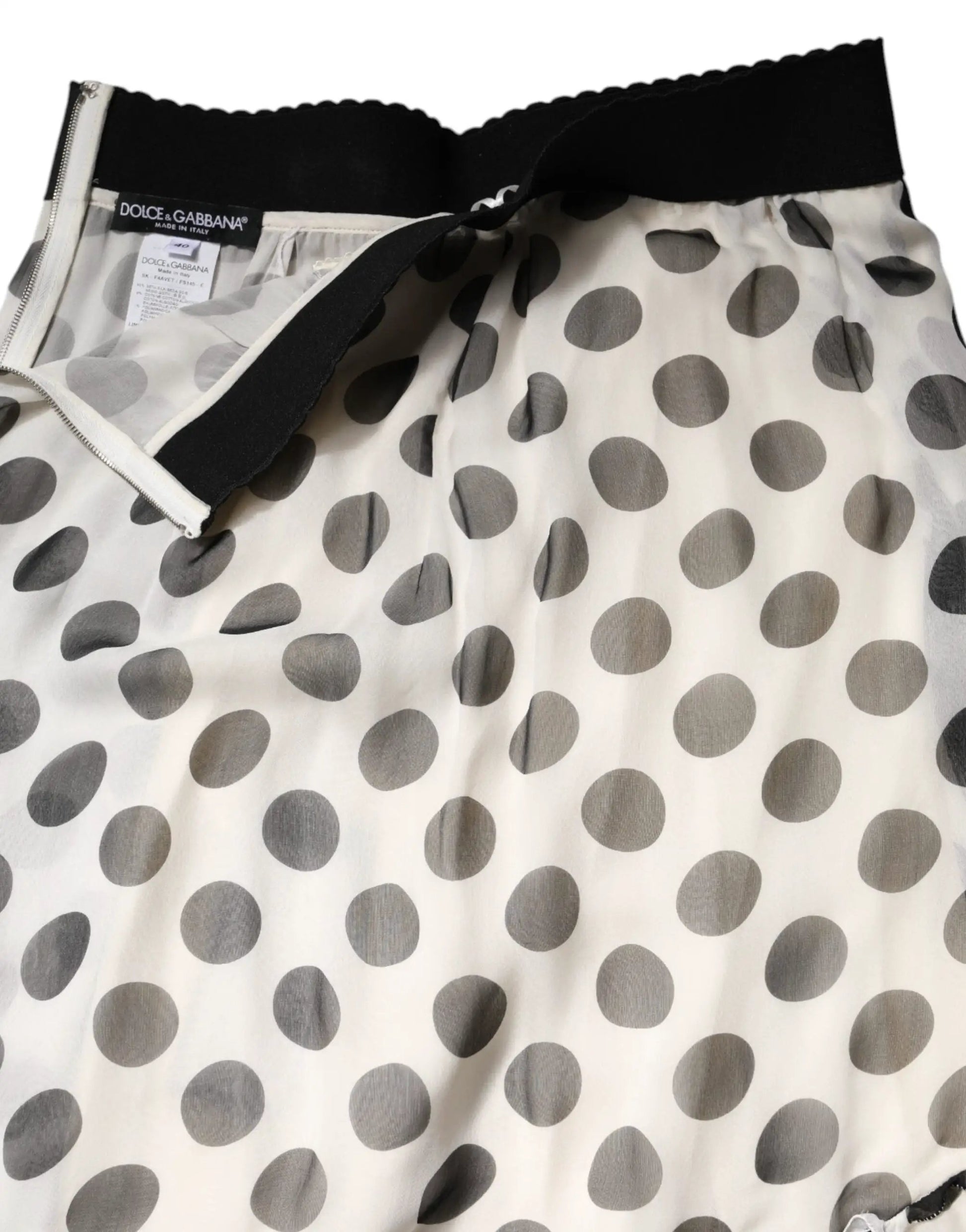 Dolce & Gabbana White Black Polka Dots Knee Length Skirt by Dolce & Gabbana