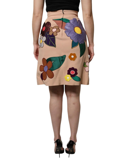 Dolce & Gabbana Beige Floral High Waist Pencil Cut Skirt by Dolce & Gabbana
