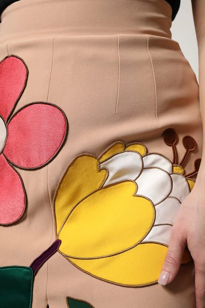 Dolce & Gabbana Beige Floral High Waist Pencil Cut Skirt by Dolce & Gabbana