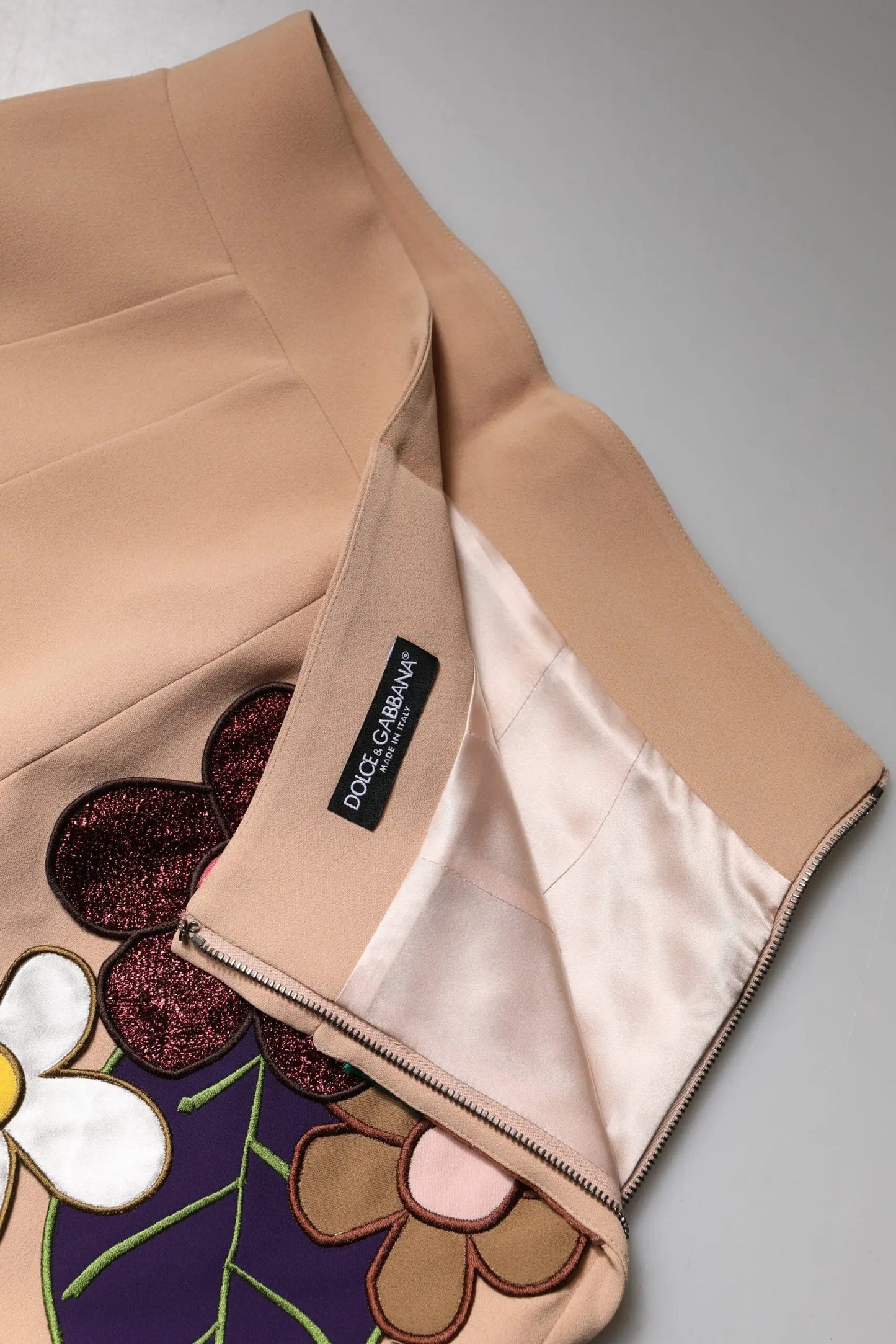 Dolce & Gabbana Beige Floral High Waist Pencil Cut Skirt by Dolce & Gabbana