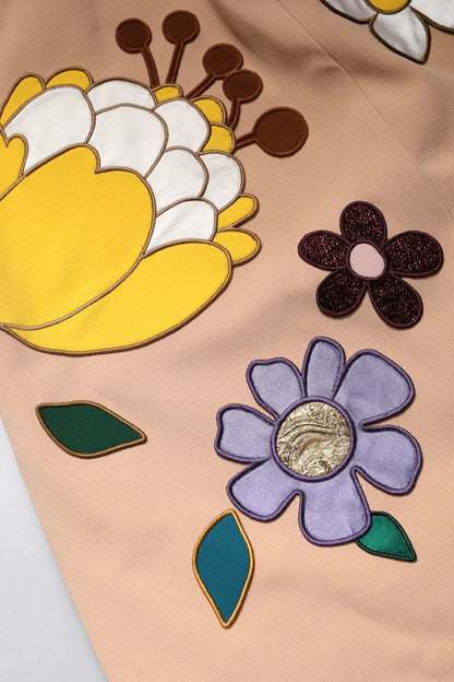 Dolce & Gabbana Beige Floral High Waist Pencil Cut Skirt by Dolce & Gabbana